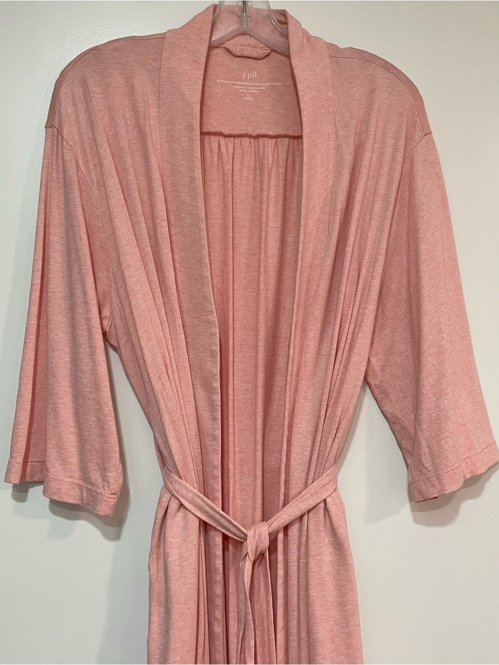 J.Jill Ultrasoft Shirred Back Belted Sleep Robe Pink Coral Cotton Modal M Petite